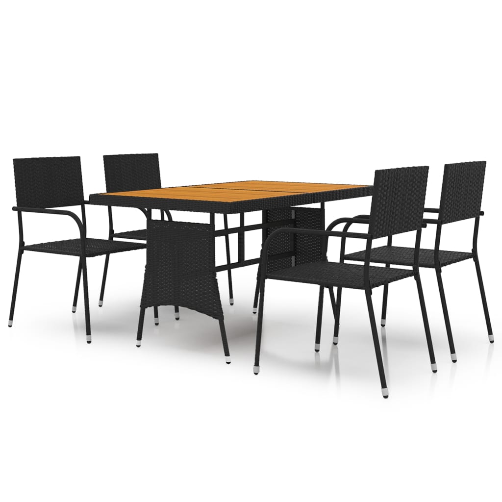 5 Piece Outdoor Dining Set Poly Rattan Black - Sid & Sam