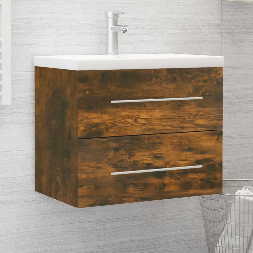 Sink Cabinet with Built-in Basin Smoked Oak Engineered Wood - All Things Good