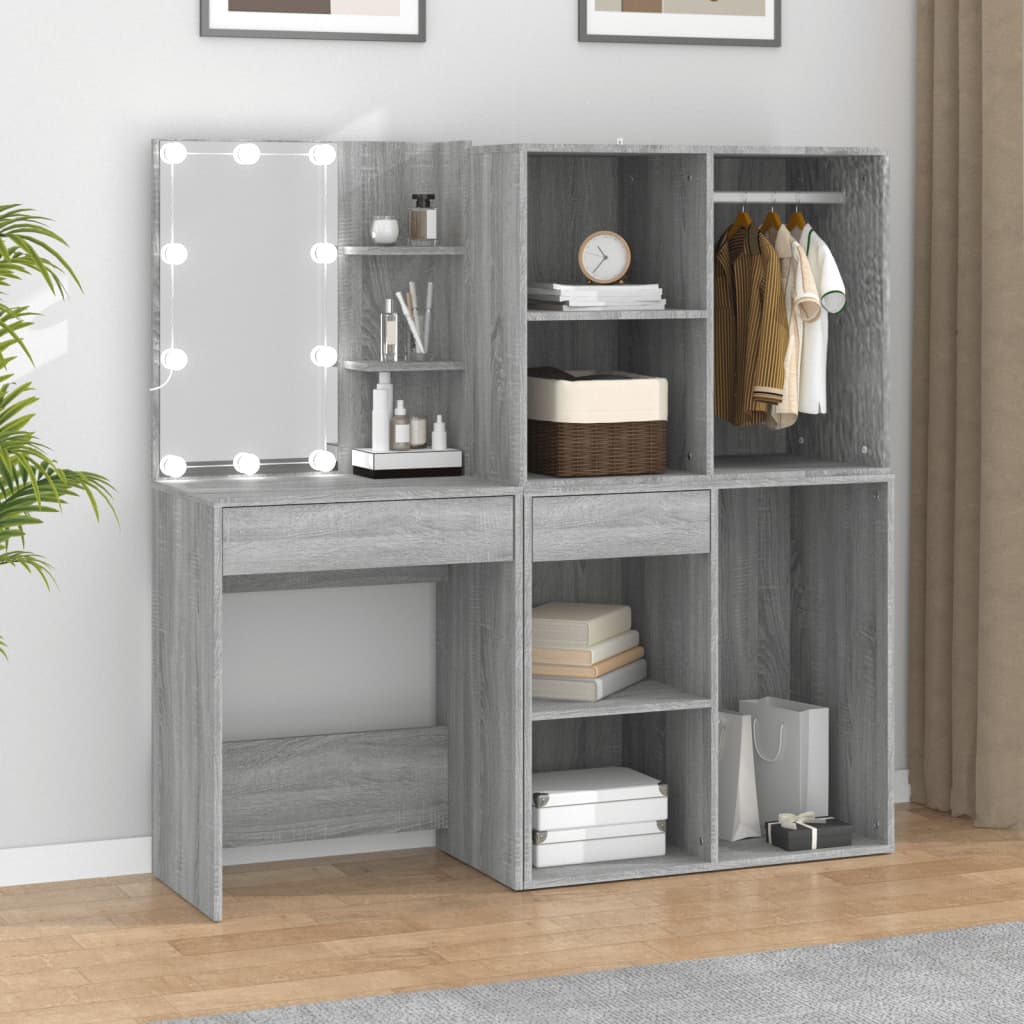LED Dressing Table with Cabinets Grey Sonoma Engineered Wood - Merlin Deals