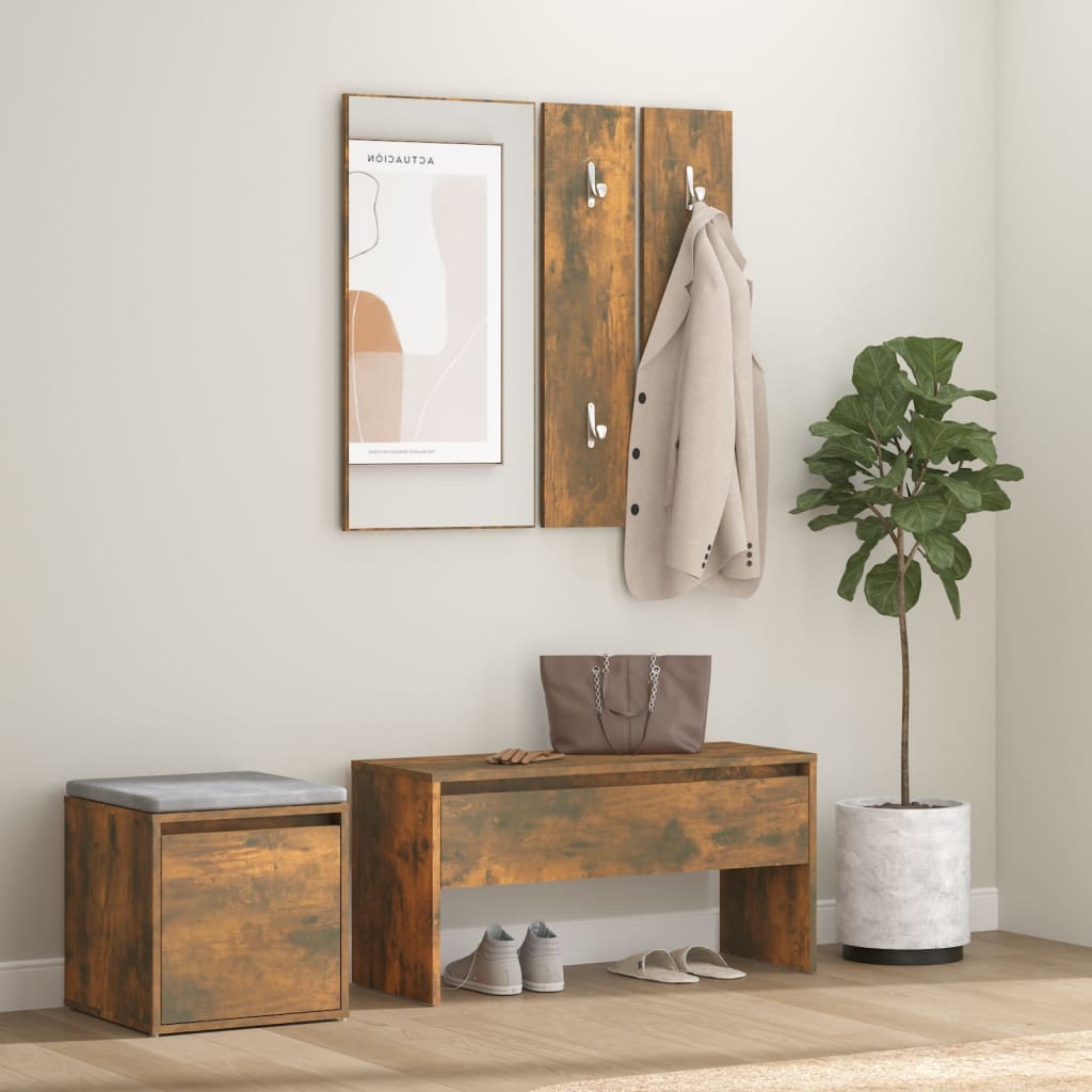 Hallway Furniture Set Smoked Oak Engineered Wood - Merkel Designers