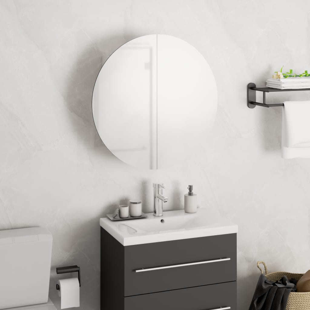 Bathroom Cabinet with Round Mirror&LED White 40x40x17.5 cm - Unbeatable Bargains