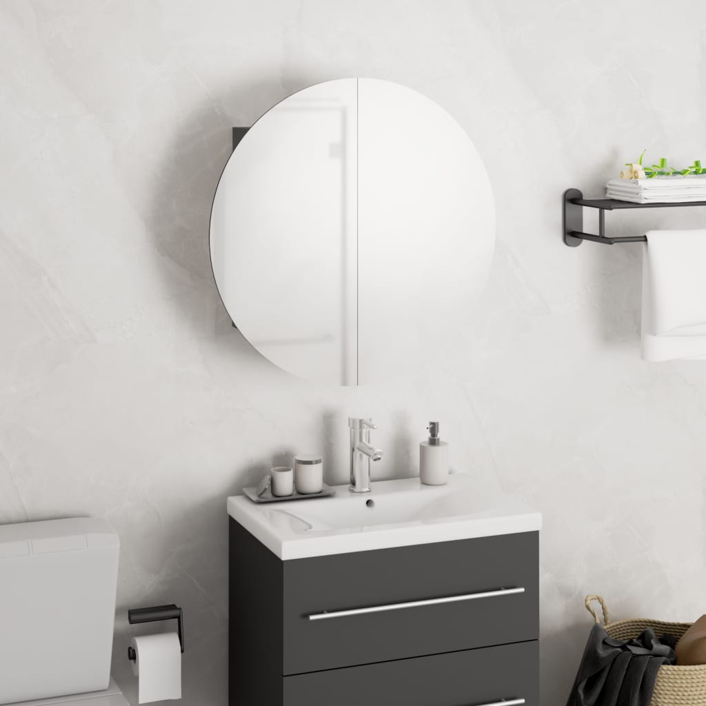 Bathroom Cabinet with Round Mirror&LED Grey 40x40x17.5 cm - Sid & Sam