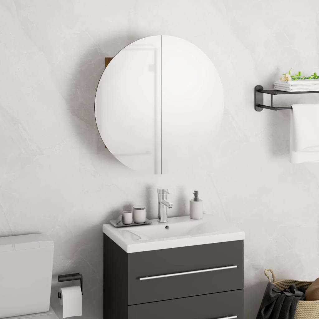 Bathroom Cabinet with Round Mirror&LED Oak 40x40x17.5 cm - R and M Furniture