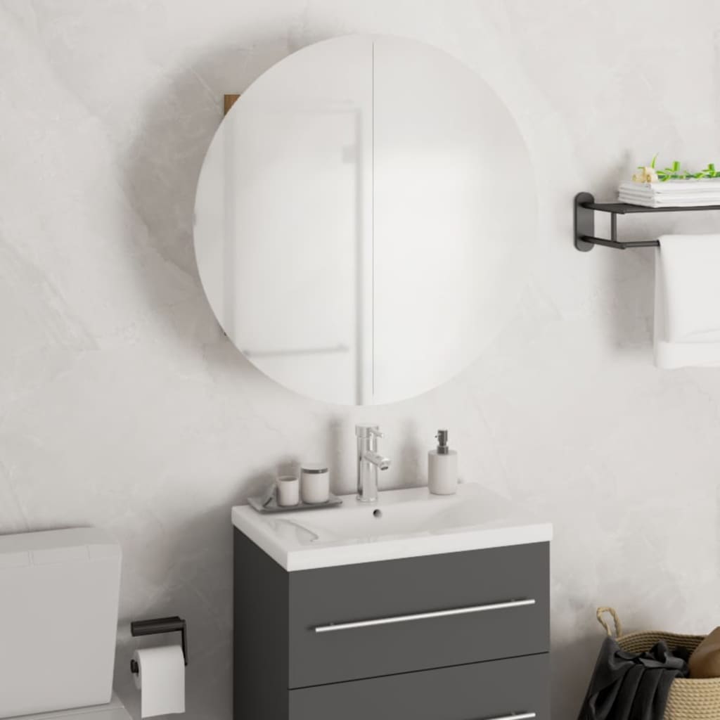 Bathroom Cabinet with Round Mirror&LED Black 47x47x17.5 cm - The Home Maker