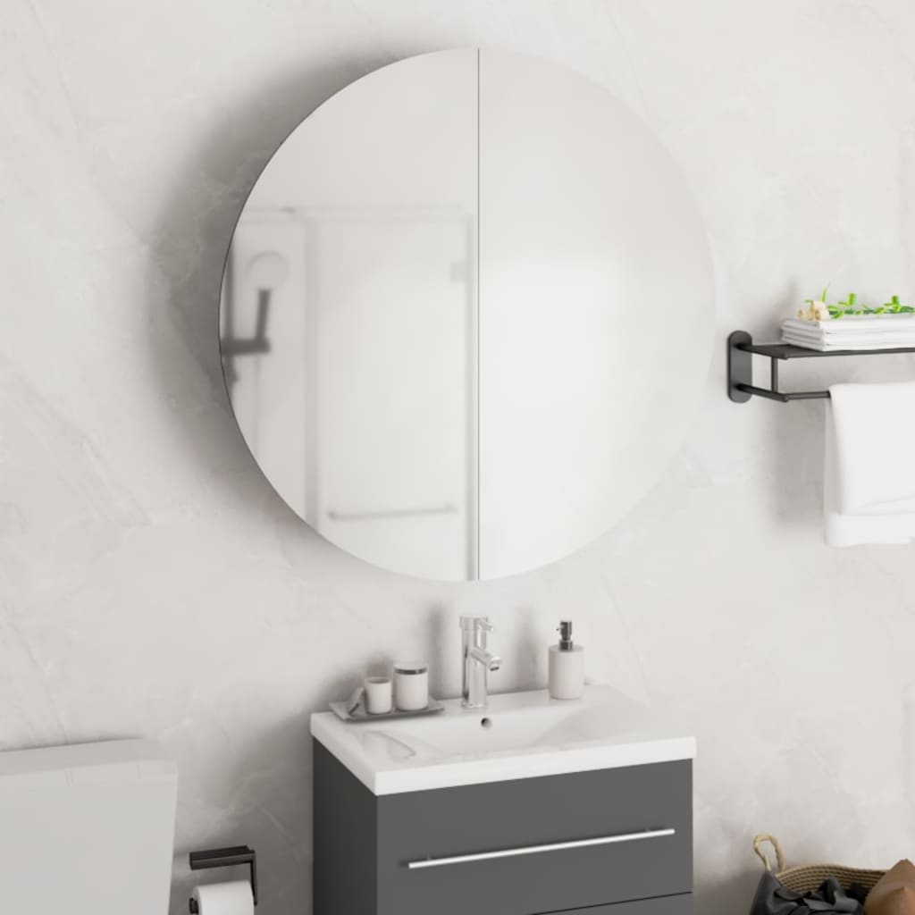 Bathroom Cabinet with Round Mirror&LED White 54x54x17.5 cm - Merkel Designers
