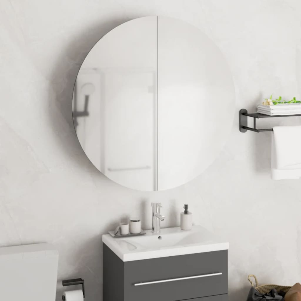 Bathroom Cabinet with Round Mirror&LED Black 54x54x17.5 cm - Sid & Sam