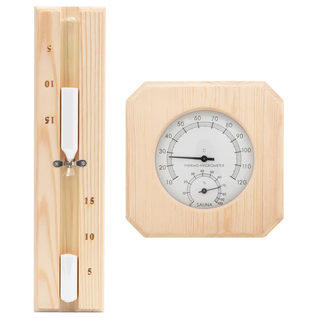 2 in 1 Sauna Hygrothermograph and Sand Timer Set Solid Wood Pine - R and M Furniture