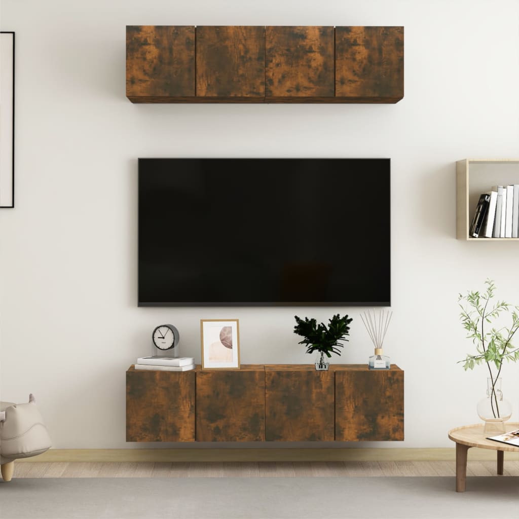 Wall TV Cabinets 4 Pieces Smoked Oak 60x30x30 cm Engineered Wood - Sid & Sam