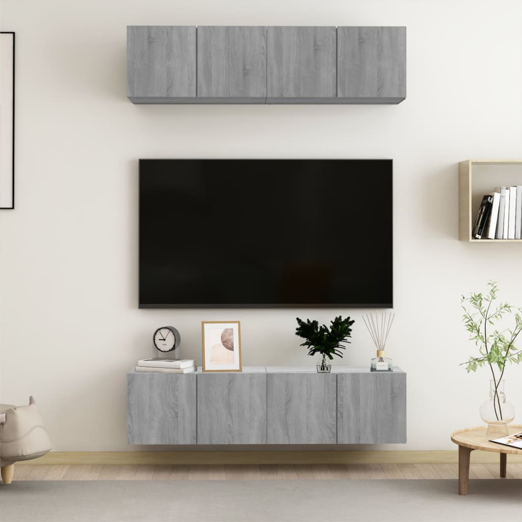 Wall TV Cabinets 4 Pieces Grey Sonoma 60x30x30 cm Engineered Wood - Sid & Sam