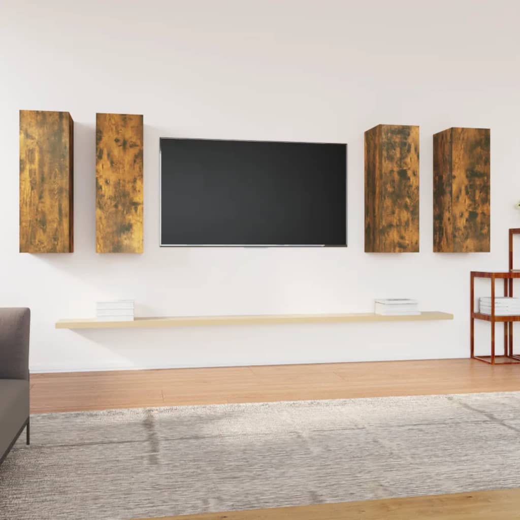 TV Cabinets 4 pcs Smoked Oak 30.5x30x90 cm Engineered Wood - Merlin Deals
