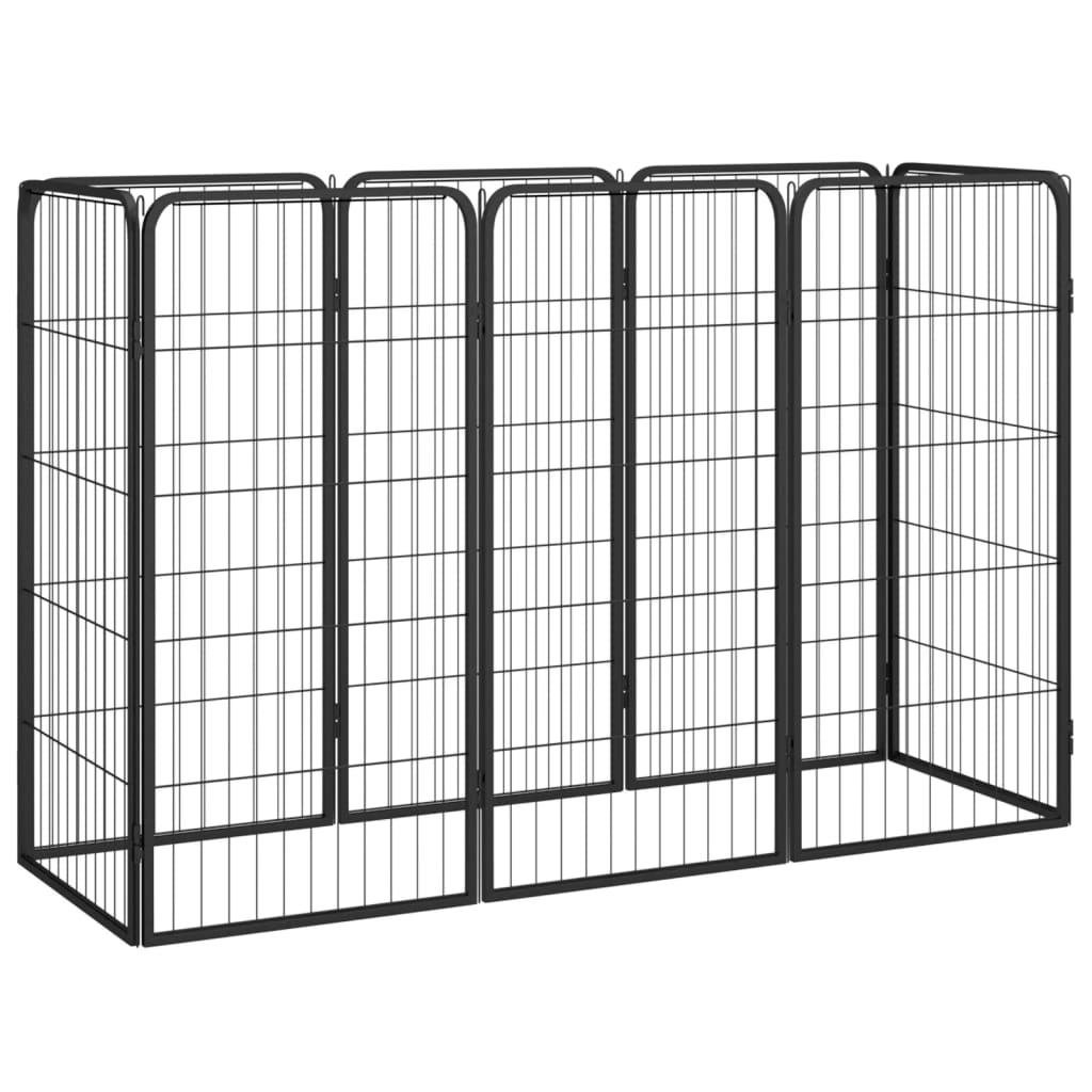 8-Panel Dog Playpen Black 50x100 cm Powder-coated Steel - Decor Base