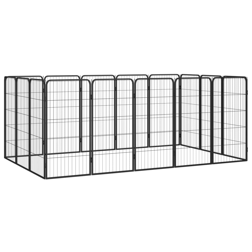 16-Panel Dog Playpen Black 50x100cm Powder-coated Steel - R and M Furniture