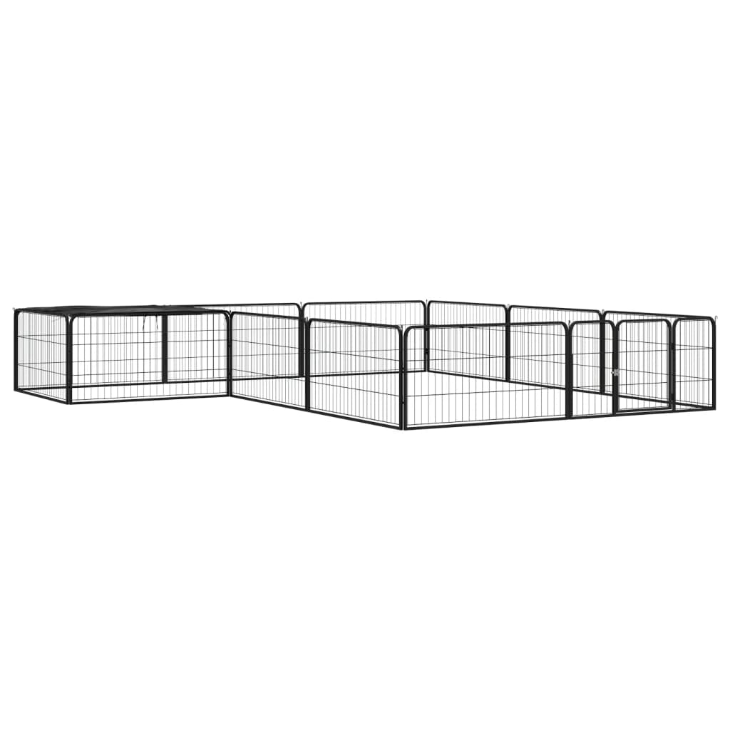 12-Panel Dog Playpen Black 100x50 cm Powder-coated Steel - Tyrell & Tyrell