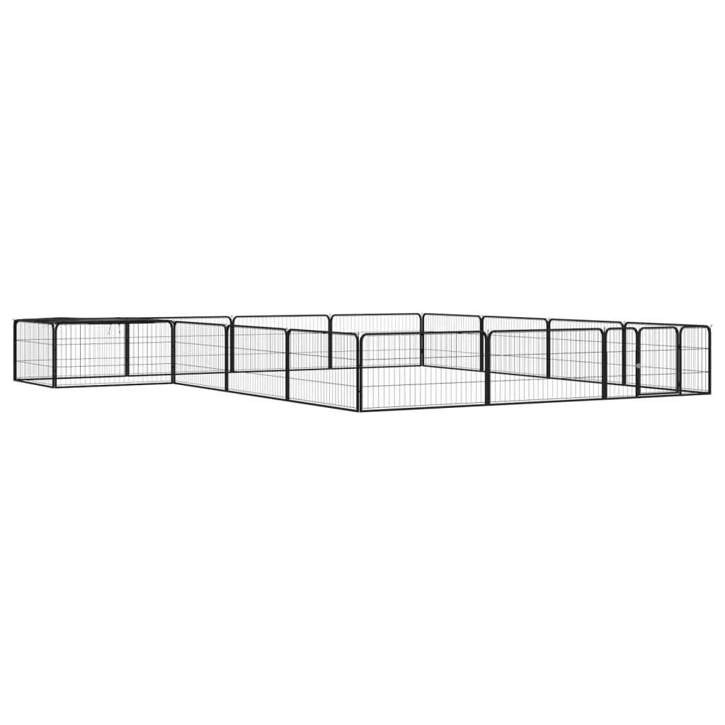 16-Panel Dog Playpen Black 100x50 cm Powder-coated Steel - Unbeatable Bargains