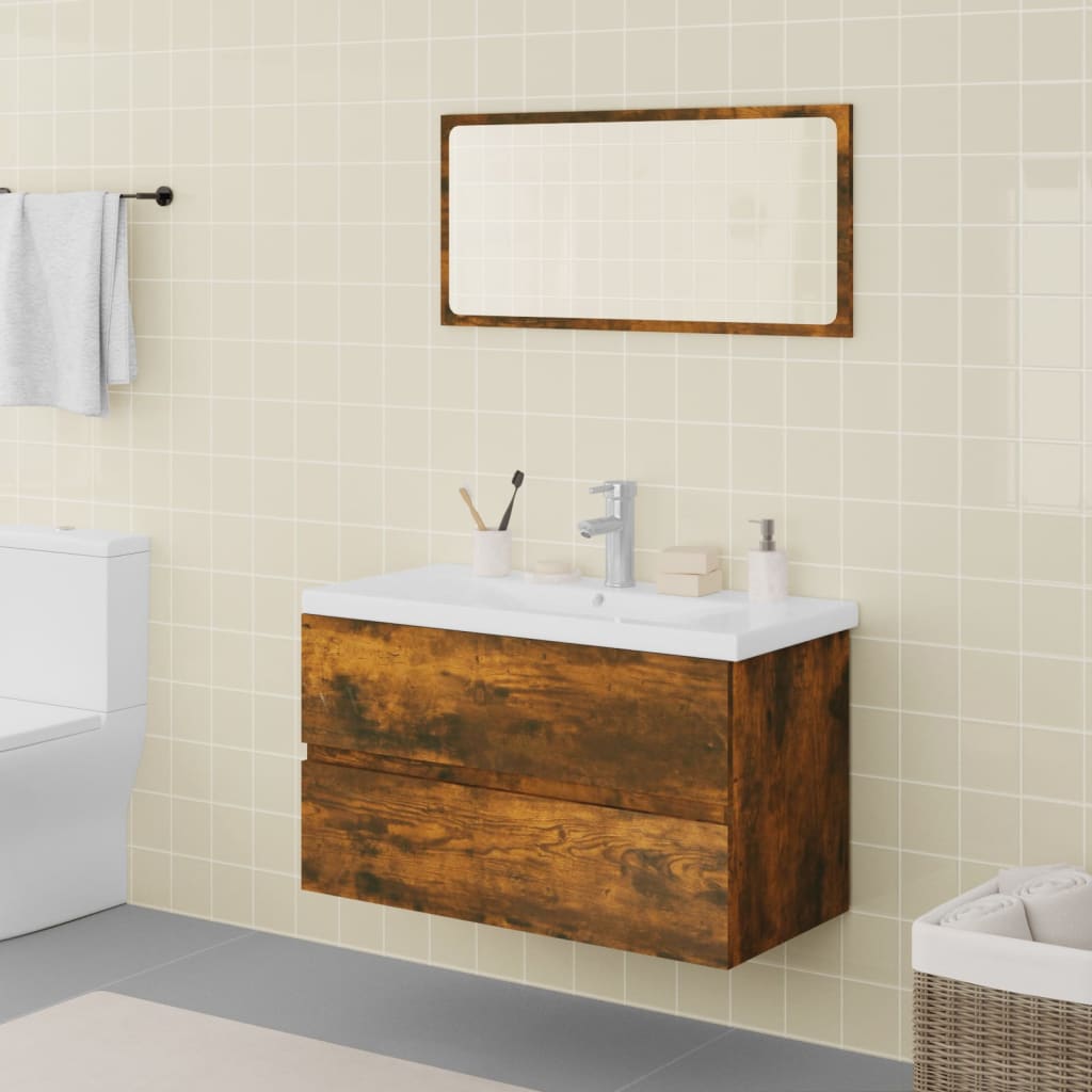 Bathroom Furniture Set Smoked Oak Engineered Wood - Merkel Designers