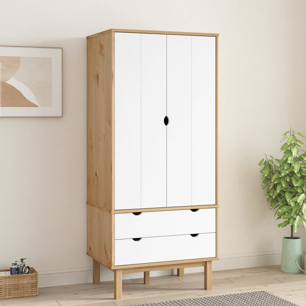 OLIVER 2 Door Wardrobe with 2 Drawers Brown and White - 76.5cm - All Things Good