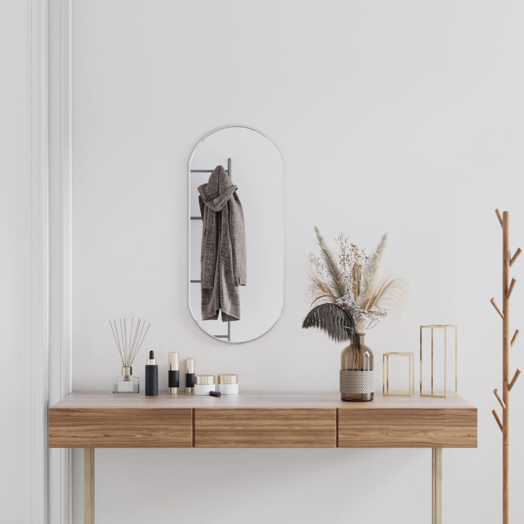 Wall Mirror Silver 80x35cm Oval - Millennium Furniture