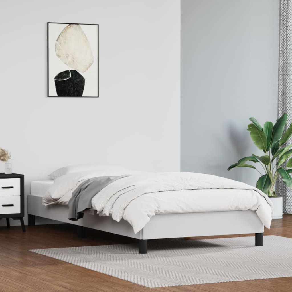Bed Frame White 90x190cm 3FT Single Faux Leather - Decor Base