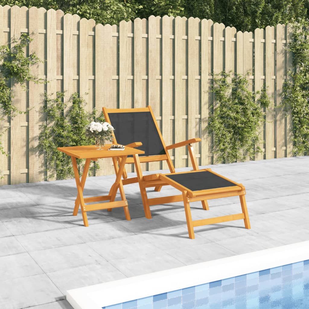 Outdoor Deck Chair with Table Solid Wood Acacia and Textilene - R and M Furniture