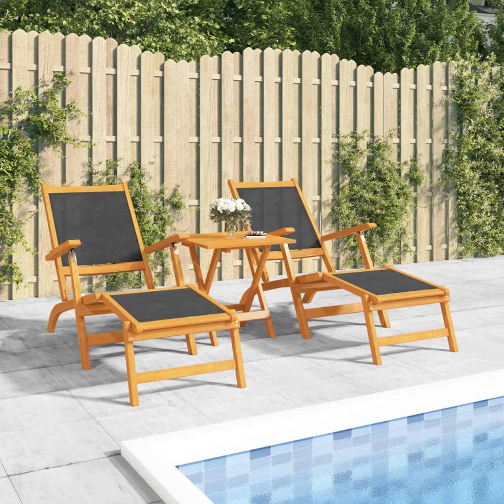 Outdoor Deck Chairs with Table Solid Wood Acacia and Textilene - Discount Dealers