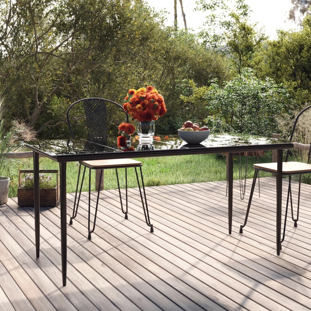 Garden Dining Table Black 160x80x74cm Steel and Tempered Glass - Style and Chic