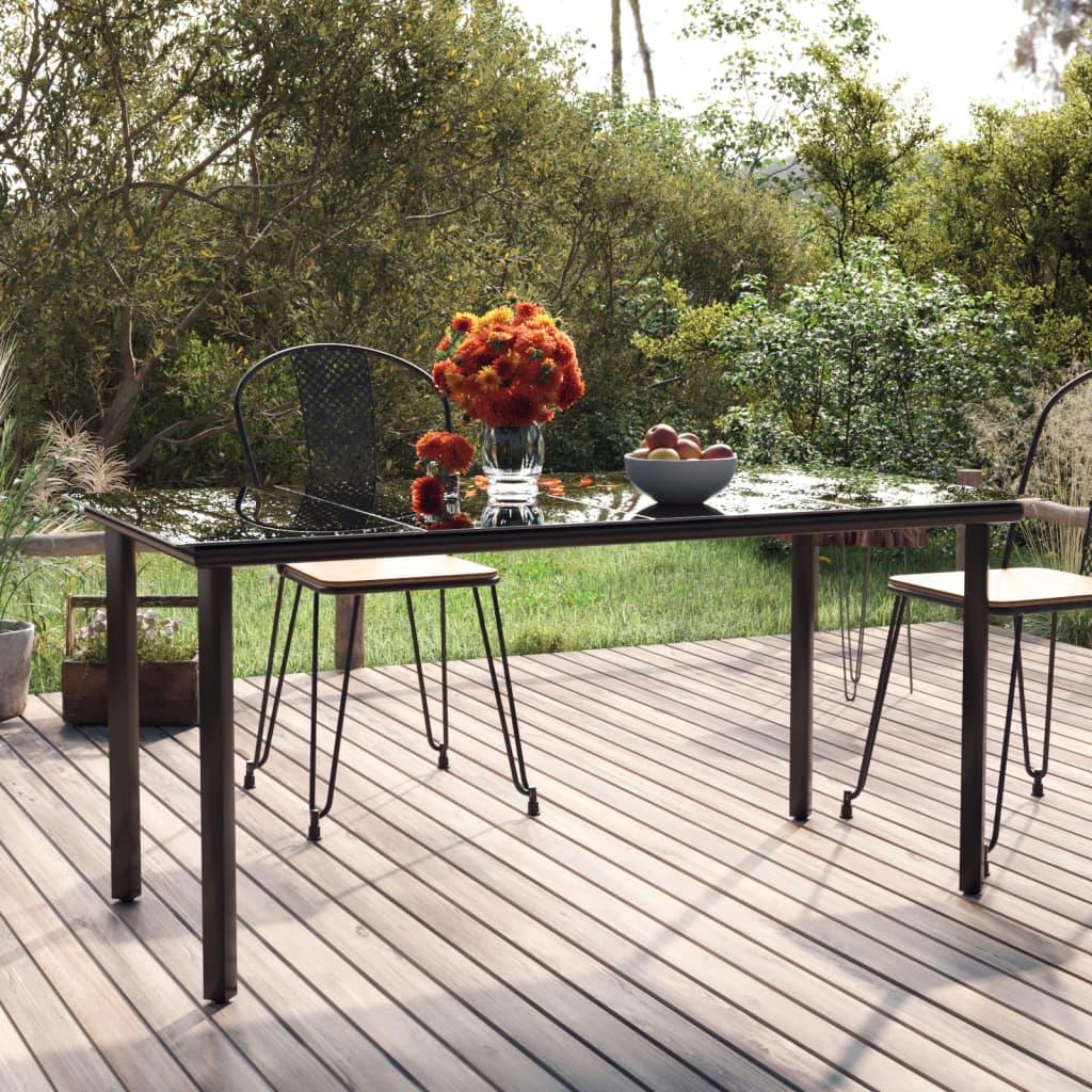 Garden Dining Table Black 160x80x74cm Steel and Tempered Glass - Merkel Designers