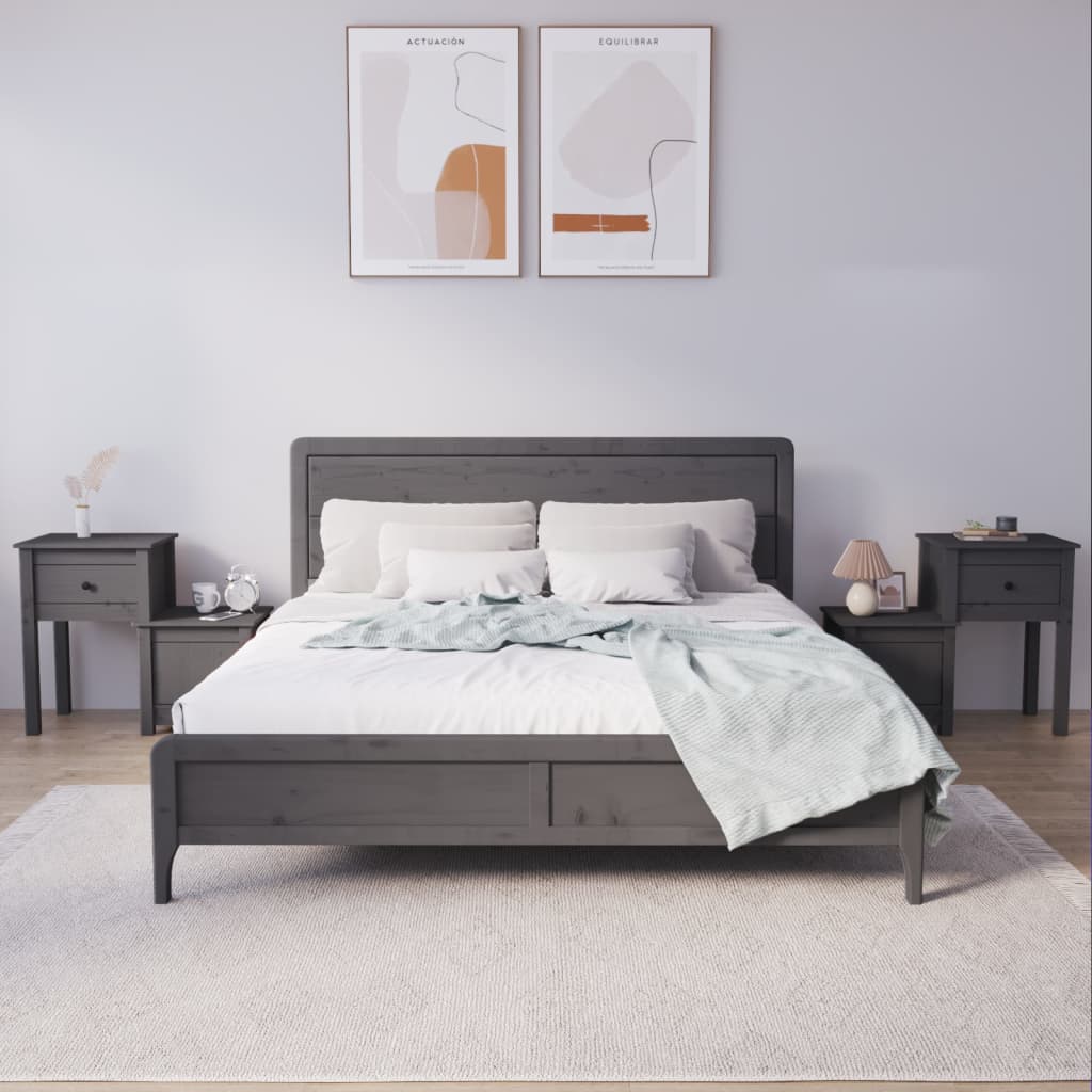 Bedside Table - ABBOTSFORD 2 Piece Nightstand Grey 79.5cm - Sid & Sam