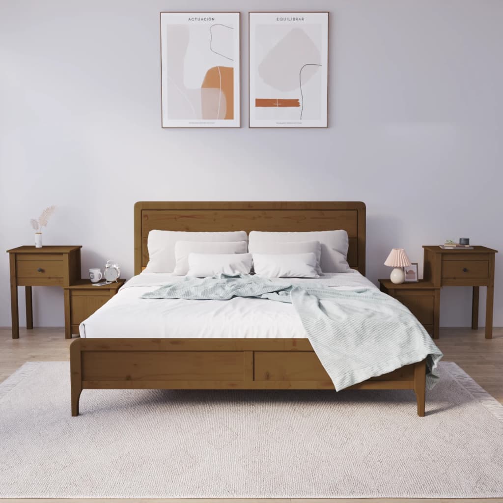 Bedside Table - ABBOTSFORD 2 Piece Nightstand Honey Brown 79.5cm - Merkel Designers