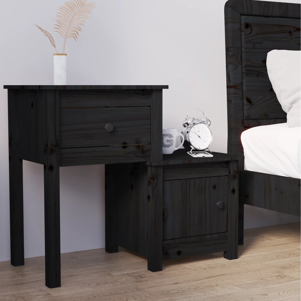Bedside Table - ABBOTSFORD Nightstand Black 79.5cm - Tyrell & Tyrell
