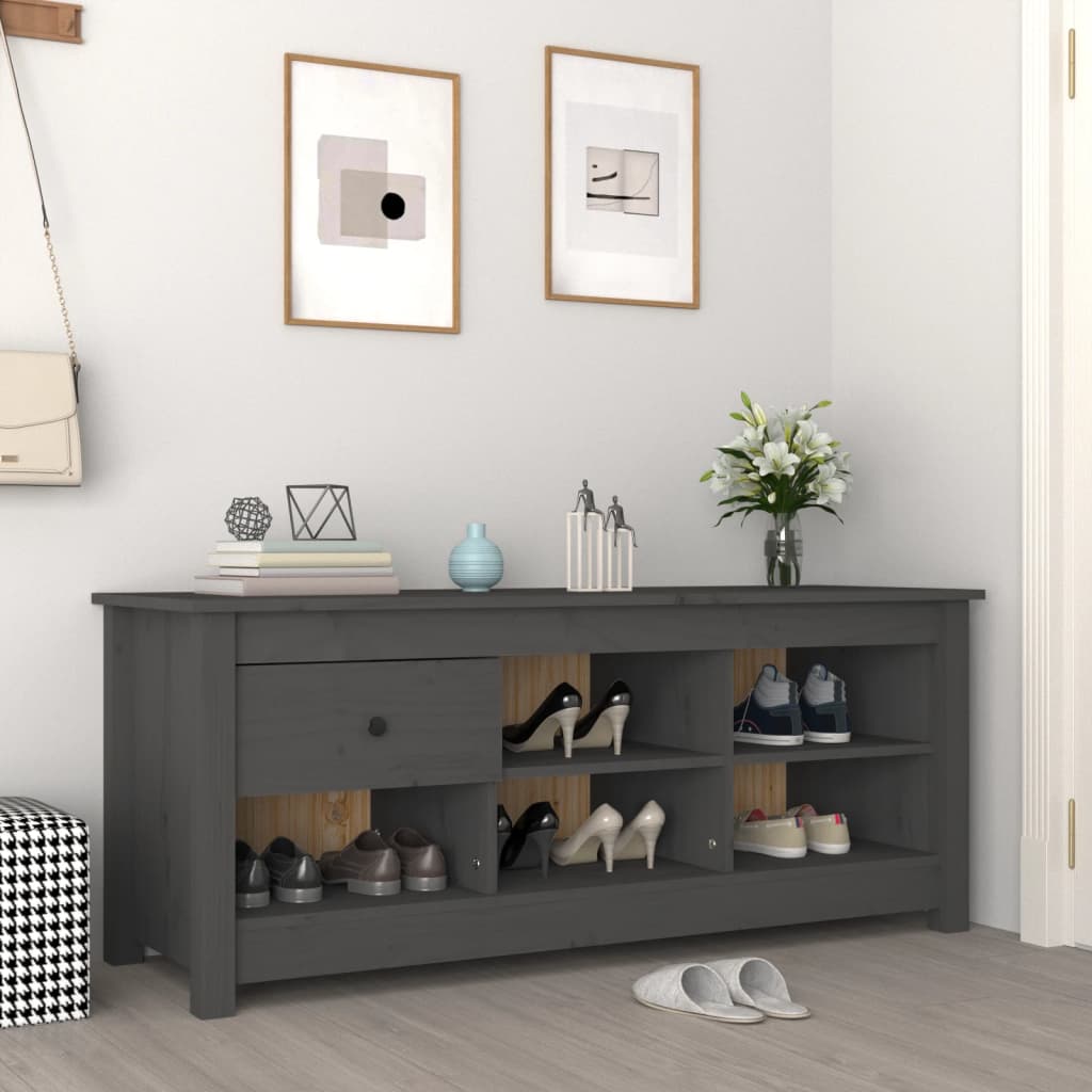 Shoe Cabinet Grey 110x38x45.5 cm Solid Wood Pine - Casper Homes