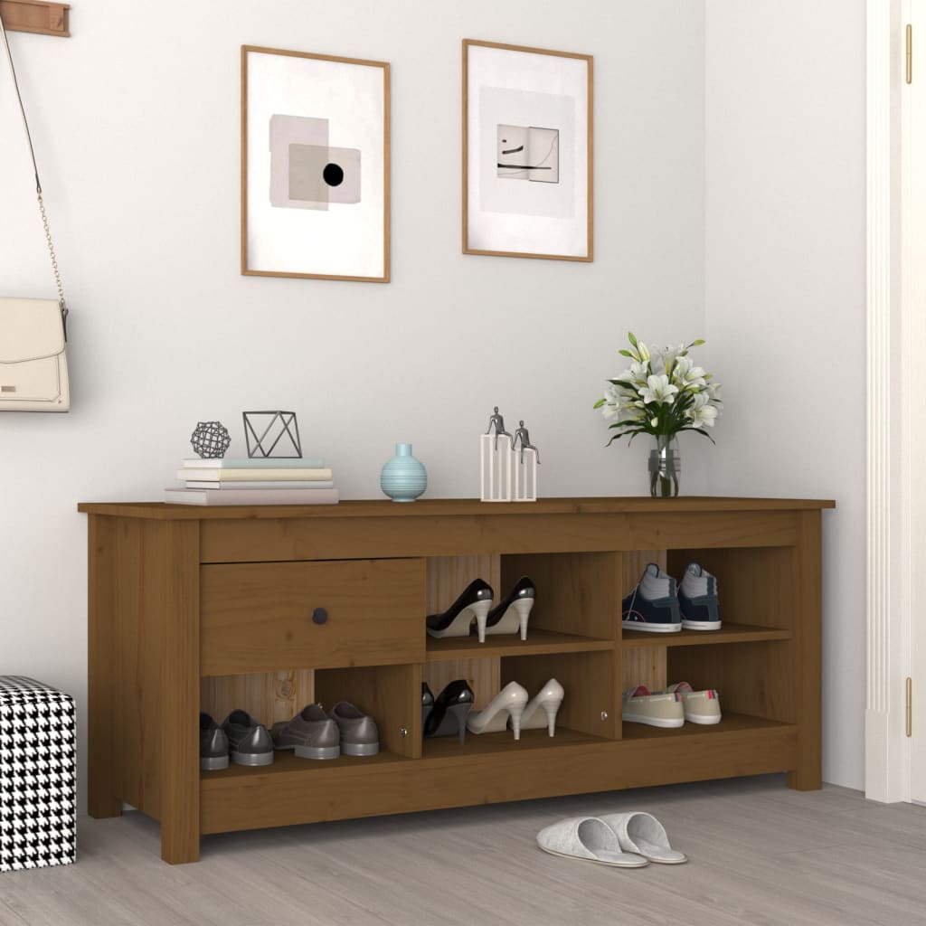 Shoe Cabinet Honey Brown 110x38x45.5 cm Solid Wood Pine - R and M Furniture