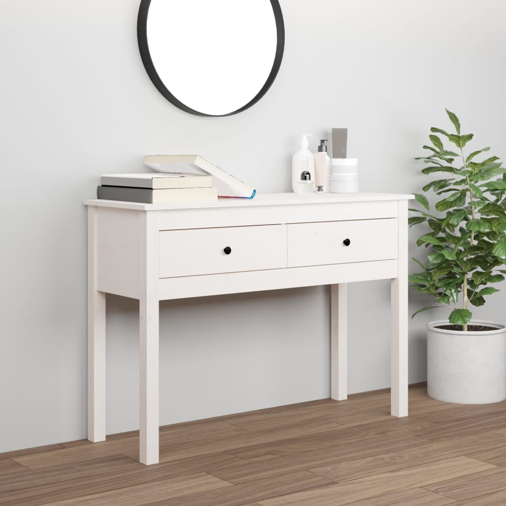 Console Table White 100x35x75 cm Solid Wood Pine - R and M Furniture