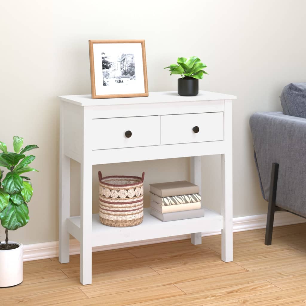Console Table White 75x35x75 cm Solid Wood Pine - Decor Base