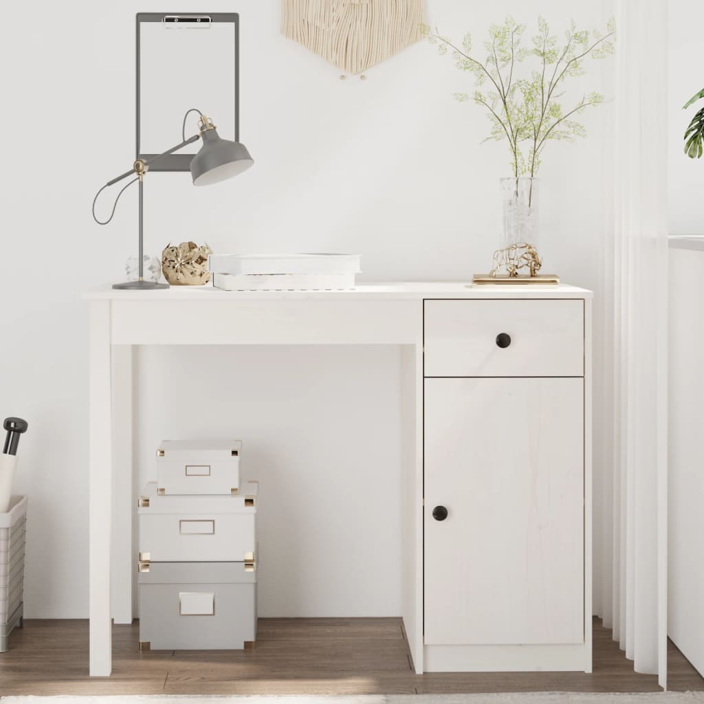 Desk White 100x50x75 cm Solid Wood Pine - All Things Good