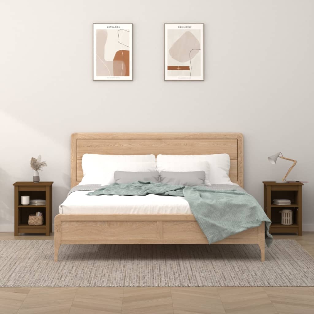 Bedside Table - ORISTANO 2 Piece Nightstand Honey Brown 40cm - Tyrell & Tyrell