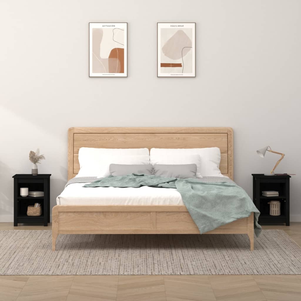 Bedside Table - ORISTANO 2 Piece Nightstand Black 40cm - All Things Good