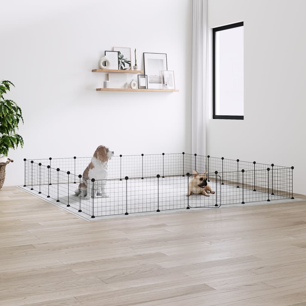 28-Panel Pet Cage with Door Black 35x35 cm Steel - Tyrell & Tyrell