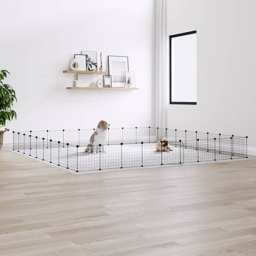 36-Panel Pet Cage with Door Black 35x35 cm Steel - Merlin Deals
