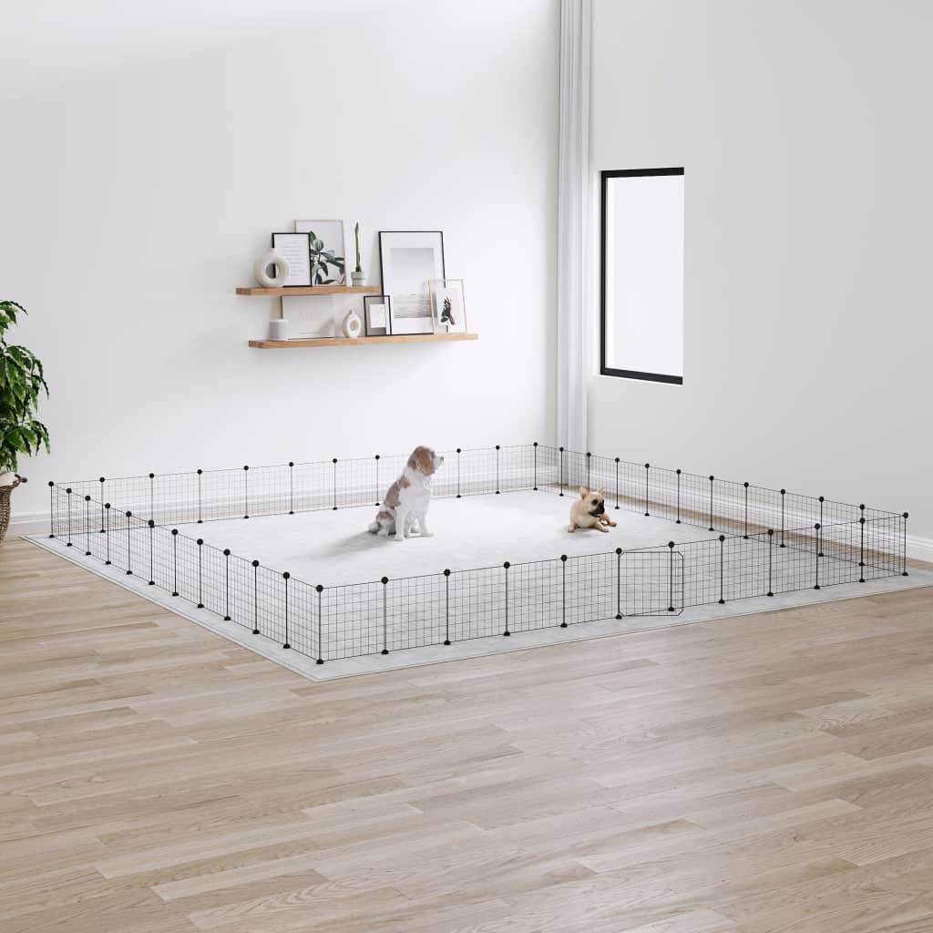 44-Panel Pet Cage with Door Black 35x35 cm Steel - The Home Maker