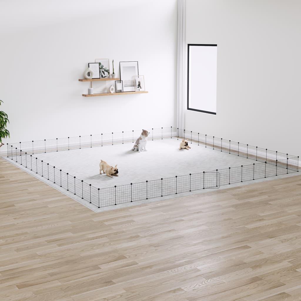 60-Panel Pet Cage with Door Black 35x35 cm Steel - Direct Imports