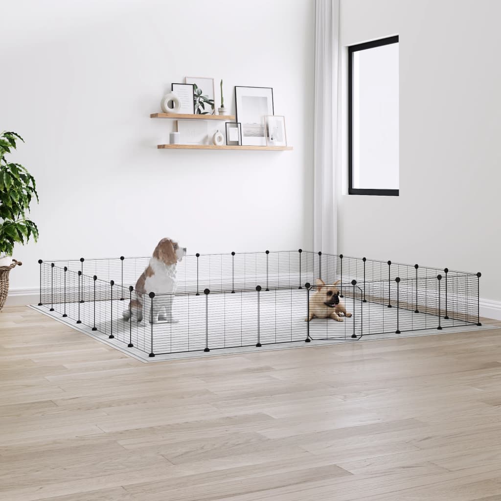 28-Panel Pet Cage with Door Black 35x35 cm Steel - Unbeatable Bargains