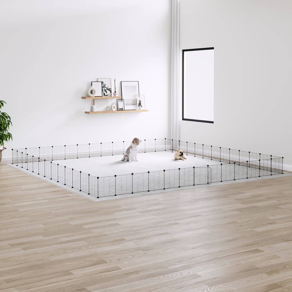 52-Panel Pet Cage with Door Black 35x35 cm Steel - Decor Base