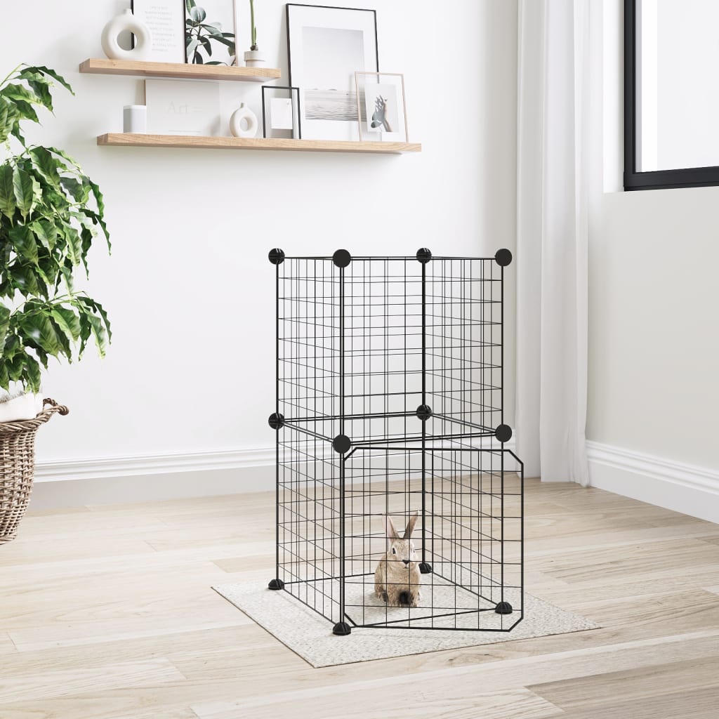 8-Panel Pet Cage with Door Black 35x35 cm Steel - Unbeatable Bargains