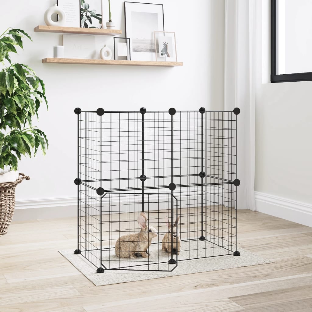 12-Panel Pet Cage with Door Black 35x35 cm Steel - Style and Chic