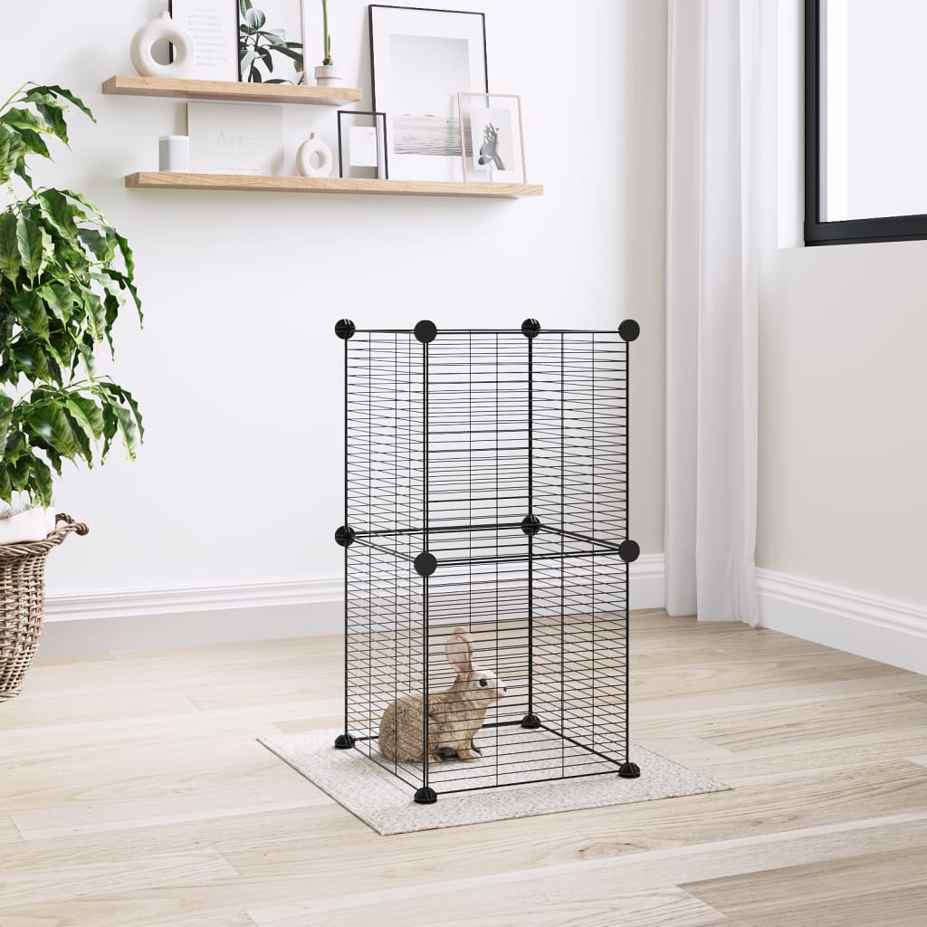 8-Panel Pet Cage Black 35x35 cm Steel - The Home Maker