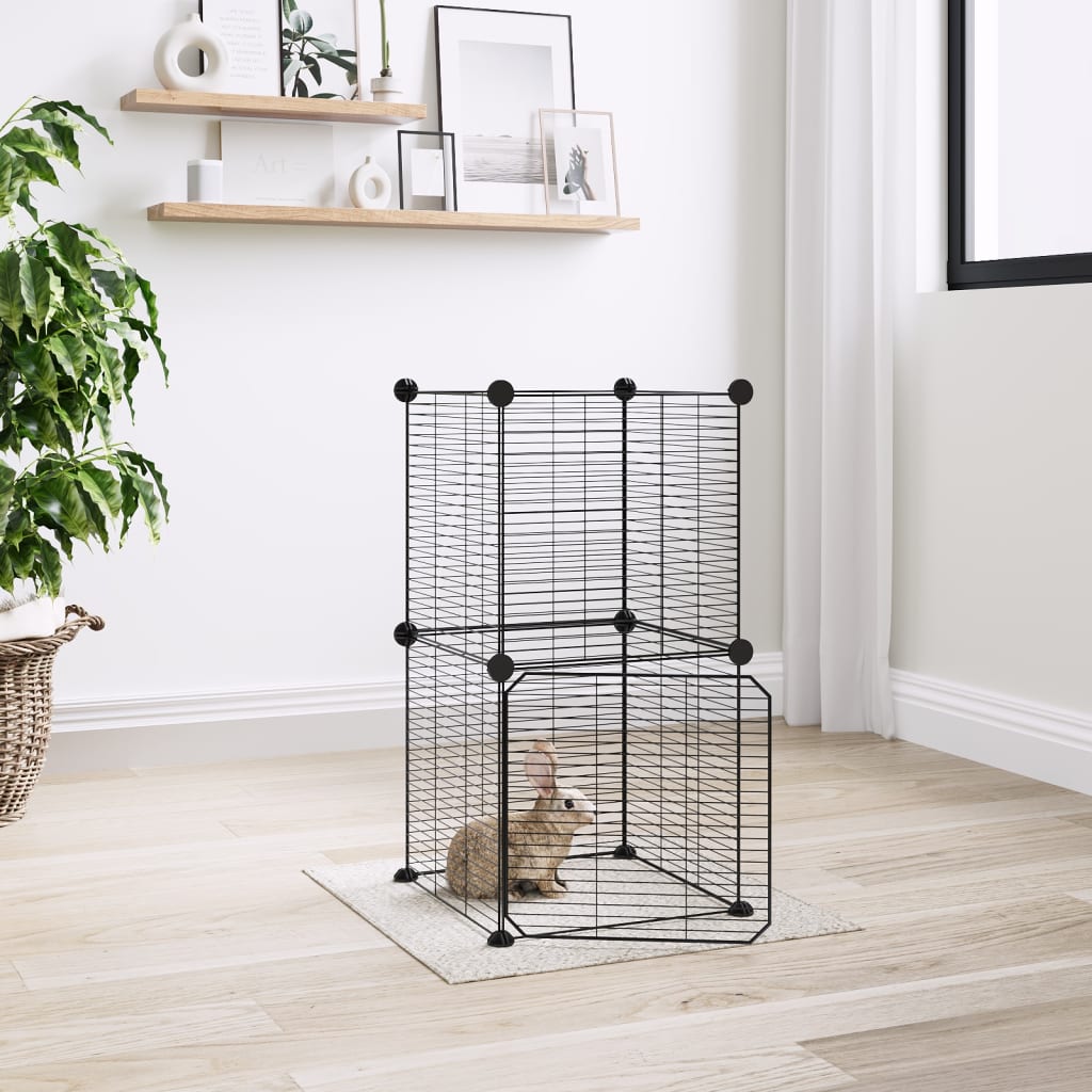 8-Panel Pet Cage with Door Black 35x35 cm Steel - Merlin Deals