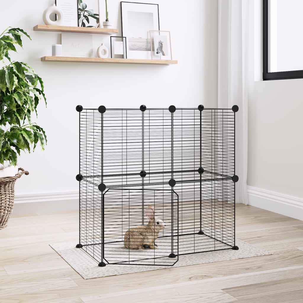 12-Panel Pet Cage with Door Black 35x35 cm Steel - Tyrell & Tyrell