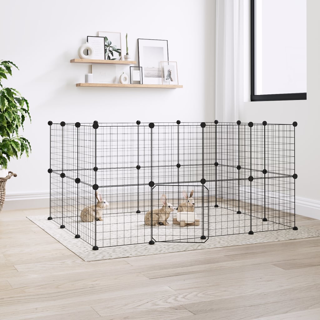 28-Panel Pet Cage with Door Black 35x35 cm Steel - Style and Chic