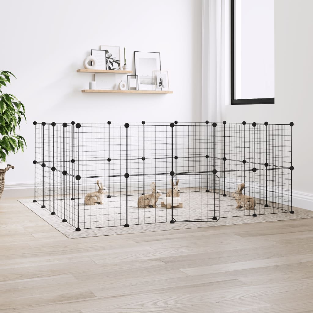 36-Panel Pet Cage with Door Black 35x35 cm Steel - All Things Good