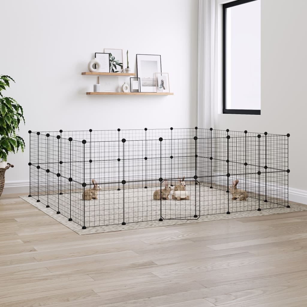 44-Panel Pet Cage with Door Black 35x35 cm Steel - Merlin Deals